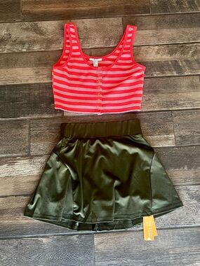 Werena  athletic skort skirt built in shorts  L &  Forever 21 striped crop top L